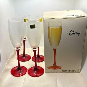 4 Vintage Luminarc France Champagne Flutes With Original Box